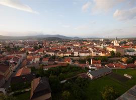 Povodeň 2013: pohled na Litoměřice a Labe z věže u katedrály sv. Štěpána